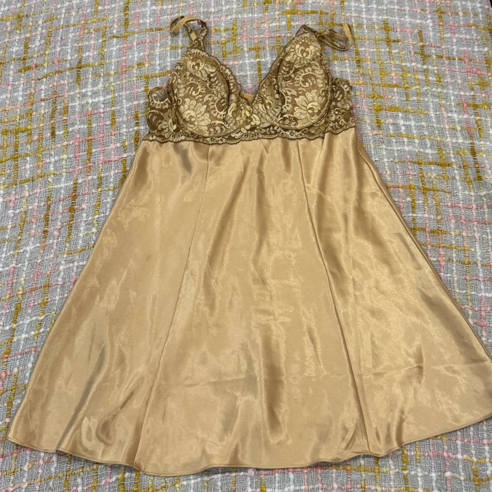 Victoria's Secret Gold Lace Chemise